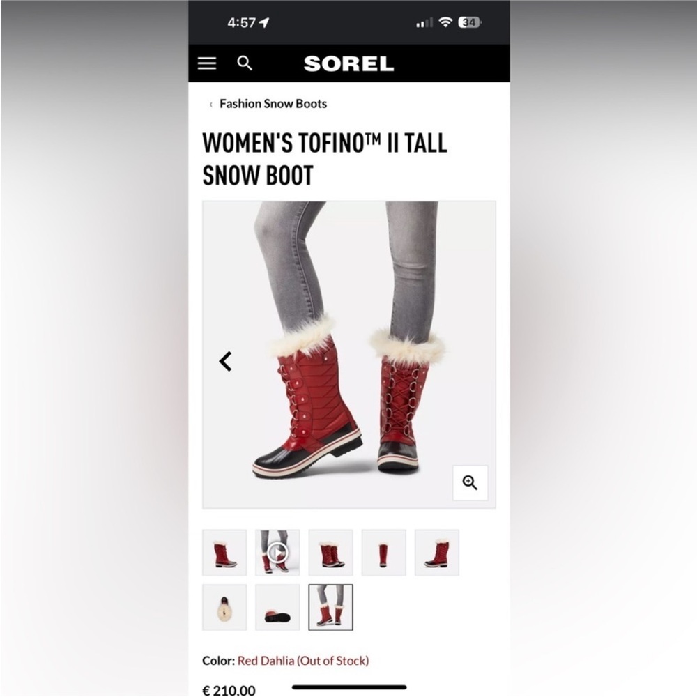 Sorel Red and Black Women's Fur-Trim Snow Boots - Picture 3 of 9